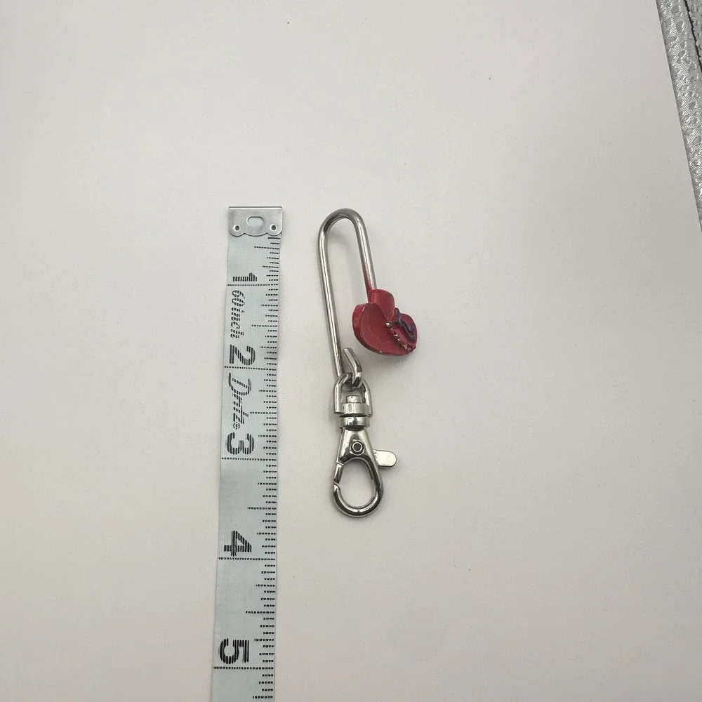 Vintage 90s Silver Tone Red Hat Society Purse Hook Key Finder Enamel Glass